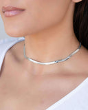 Choker Malha Fita 4 mm Ródio Branco