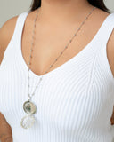 Relicário Longo Estrela Bolinhas Ródio Branco