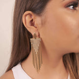 Brinco Base Oval Franja Cravejada Cristal Banhado a Ouro 18K