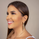 Brinco Retangular Morganita Franja com Plaquinhas Achatadas Banhado a Ouro 18K