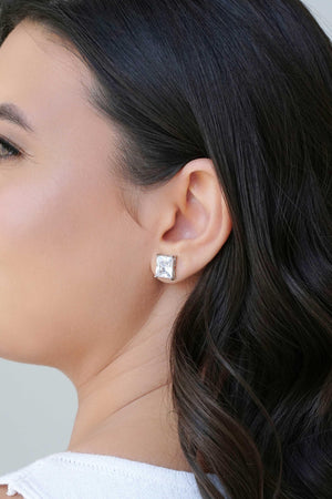 Brinco Retangular Zircônia Ródio Branco