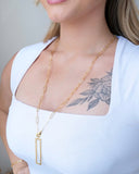 Gargantilha Longa Elos Pingente Retangular Vazado Banhado a Ouro 18K