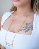 Gargantilha Longa Elos Pingente Retangular Vazado Banhado a Ouro 18K