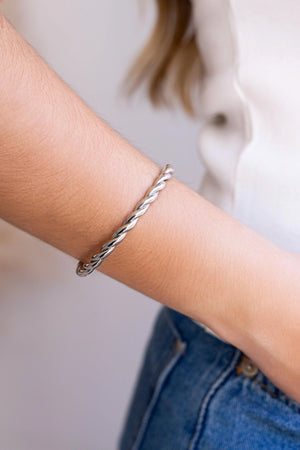 Bracelete Torcido 5mm Ródio Branco