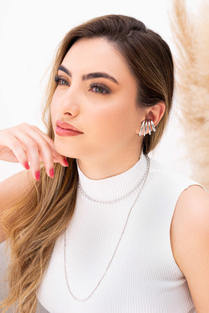 Ear Hook Quatro Filetes Lisos Ródio Branco