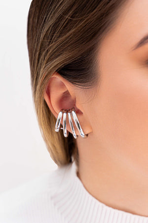 Ear Hook Quatro Filetes Lisos Ródio Branco