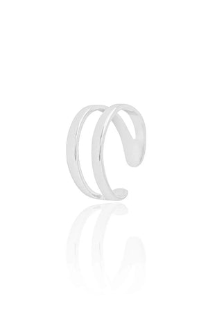 Anel Ajustável Dois Filetes Liso Tamanho G Ródio Branco