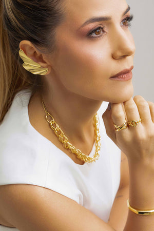 Anel Ajustável X Liso Tamanho M Banhado a Ouro 18K