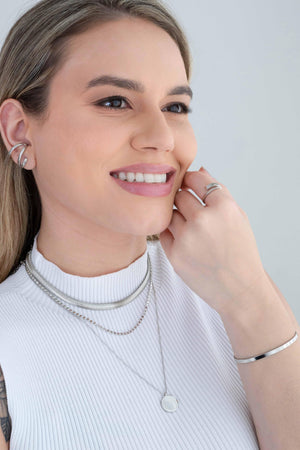 Choker Plaquinhas Redondas Lisas Ródio Branco