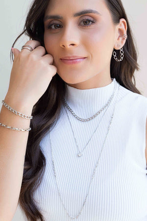 Gargantilha Longa Elos Pontos de Luz Cristal Ródio Branco