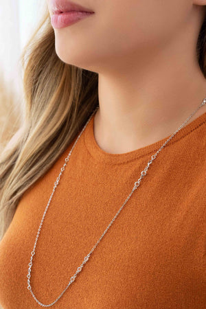 Gargantilha Longa Elos Pontos de Luz Cristal Ródio Branco