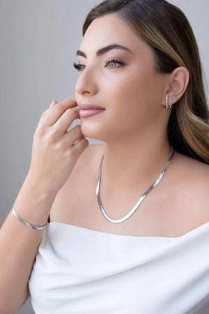 Gargantilha Malha Fita 5 mm Ródio Branco