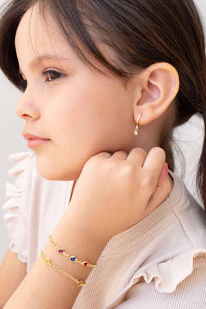 Pulseira Infantil Corações Colorido Banhado a Ouro 18K