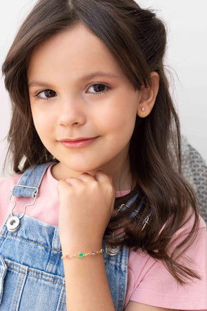 Pulseira Infantil Ponto Luz Colorido Banhado a Ouro 18K