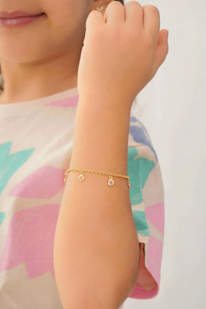 Pulseira Infantil Elos Pontos de Luz Cristal Banhado a Ouro 18K
