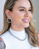 Brinco Argola Frontal Ondulada 3.6 cm Ródio Branco