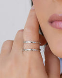 Anel Ajustável Dois Filetes Lisos Tamanho P Ródio Branco