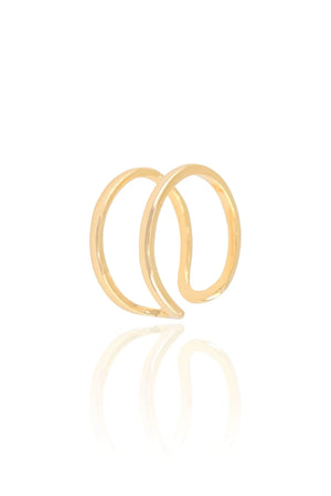 Anel Ajustável Dois Filetes Lisos Tamanho M Banhado a Ouro 18K