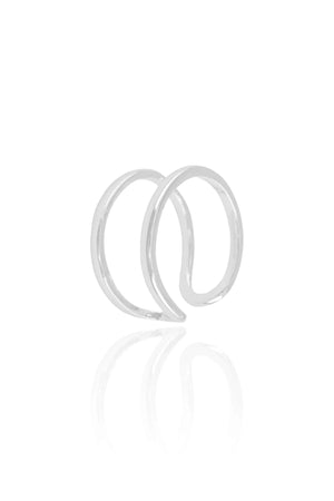 Anel Ajustável Dois Filetes Lisos Tamanho G Ródio Branco