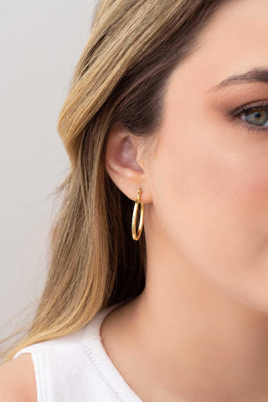 Brinco Argola Elíptico Fecho Italiano 2.8 cm Banhado a Ouro 18K