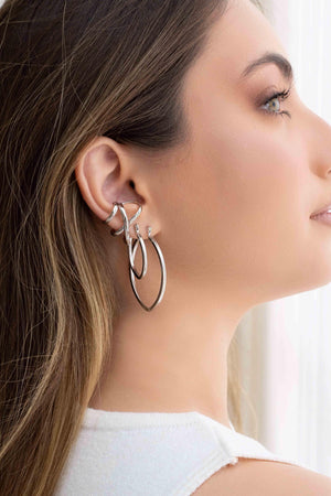 Brinco Argola Elíptico Fecho Italiano 2.8 cm Ródio Branco