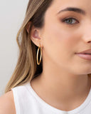 Brinco Argola Fecho Italiano Reta Elíptico Lisa 4.4cm Banhado a Ouro 18K