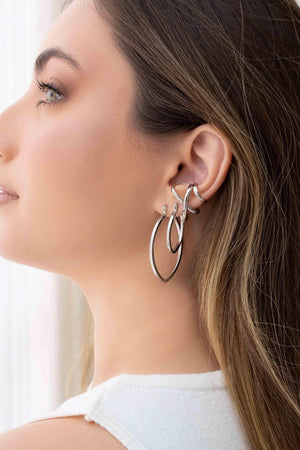 Brinco Argola Fecho Italiano Reta Elíptico Lisa 4.4cm  Ródio Branco