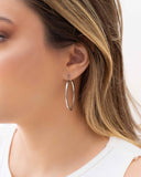 Brinco Argola Fecho Italiano Reta Elíptico Lisa 4.4cm  Ródio Branco