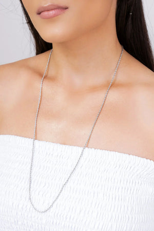 Gargantilha Longa Cordão Baiano Ródio Branco