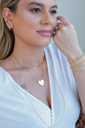 Gargantilha Veneziana Coração Liso Banhado a Ouro 18K