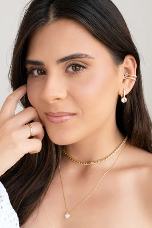 Gargantilha Veneziana Ponto de Luz Cristal Banhado a Ouro 18K