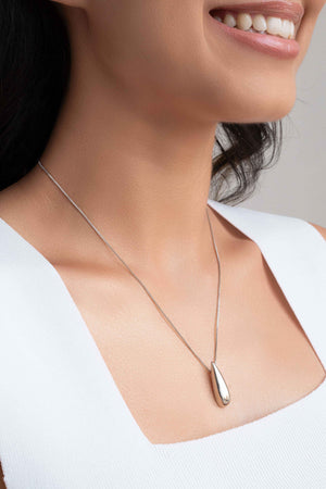 Gargantilha Veneziana com Pingente de Gota Abaulada Lisa Ródio Branco