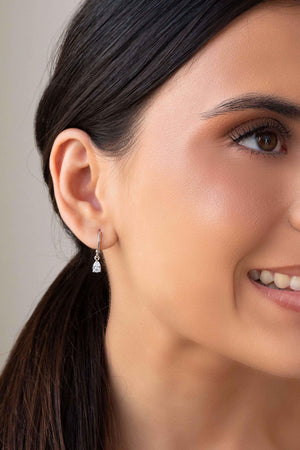 Brinco Argola Click Gota Cristal 2.1 cm Ródio Branco