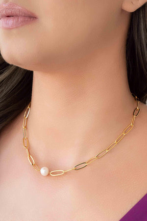 Choker Elos com Pérola Banhado a Ouro 18K