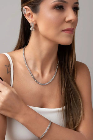 Brinco Meia Argola Mola 3.3 cm  Ródio Branco