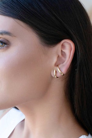 Ear Cuff Dois Filetes Liso Banhado a Ouro 18K