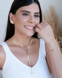 Gargantilha Gravata Malha Fita Quadrado Liso Banhado a Ouro 18K