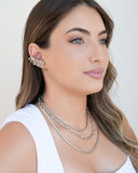 Ear Cuff Duplo 7 Filetes Liso Pressão Ródio Branco