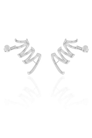 Ear Cuff Duplo 7 Filetes Liso Pressão Ródio Branco