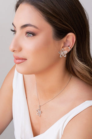 Brinco Flor Vazado Ródio Branco