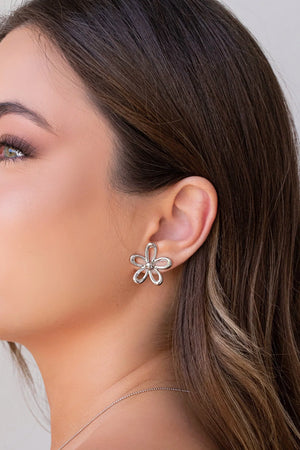 Brinco Flor Vazado Ródio Branco