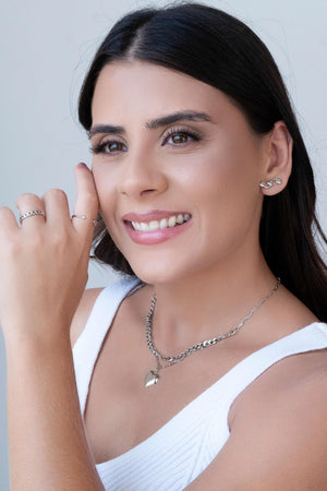 Ear Cuff Corações Liso Ródio Branco