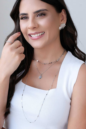 Gargantilha Veneziana Coração Cravejado Cristal Ródio Branco