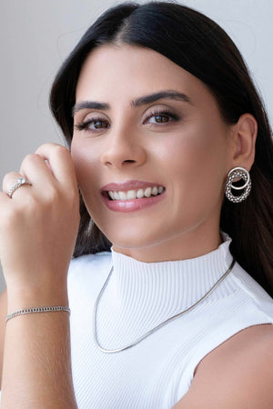 Anel Trançado Ponto de Luz Cristal Tamanho 21 Ródio Branco