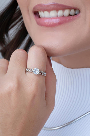 Anel Trançado Ponto de Luz Cristal Tamanho 21 Ródio Branco