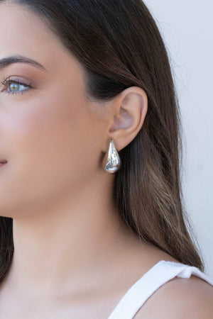 Brinco Gota Lisa 3.2 cm Ródio Branco