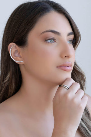 Ear Cuff Cravejado Cristal Ródio Branco