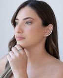 Anel Ajustável Cravejado Cristal Tamanho M Ródio Branco