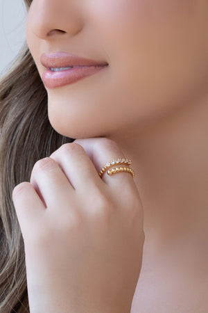 Anel Ajustável Cravejado Cristal Tamanho G Banhado a Ouro 18K