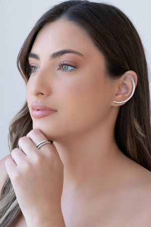 Anel Ajustável Cravejado Cristal Tamanho G Ródio Branco